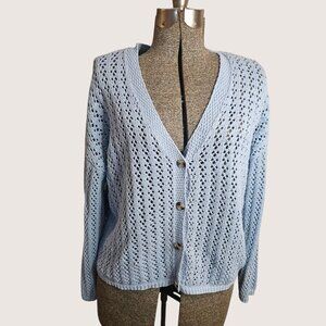 Blue Long Sleeve Crocheted Cardigan